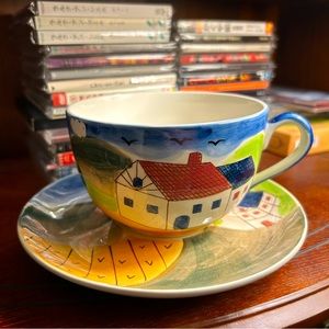 Vintage Herman Dodge & Son hand painted BIG tea cup and saucer